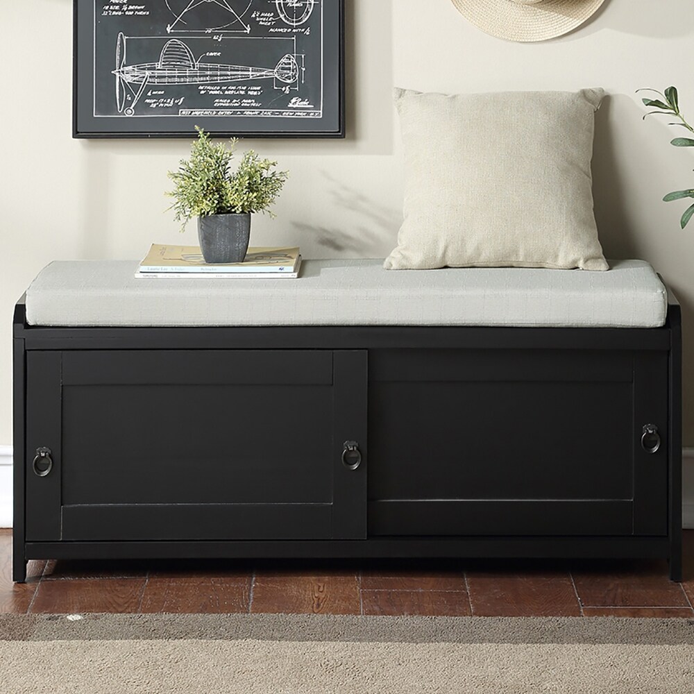 Homes Collection Wood Storage Bench with 2 Cabinets