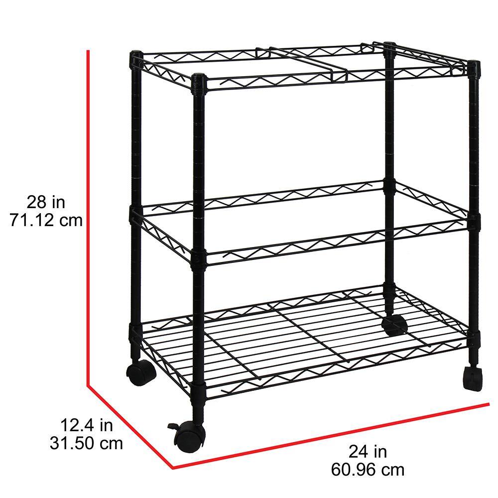 Oceanstar Portable 2-Tier Metal Rolling File Cart in Black 2MRC1507