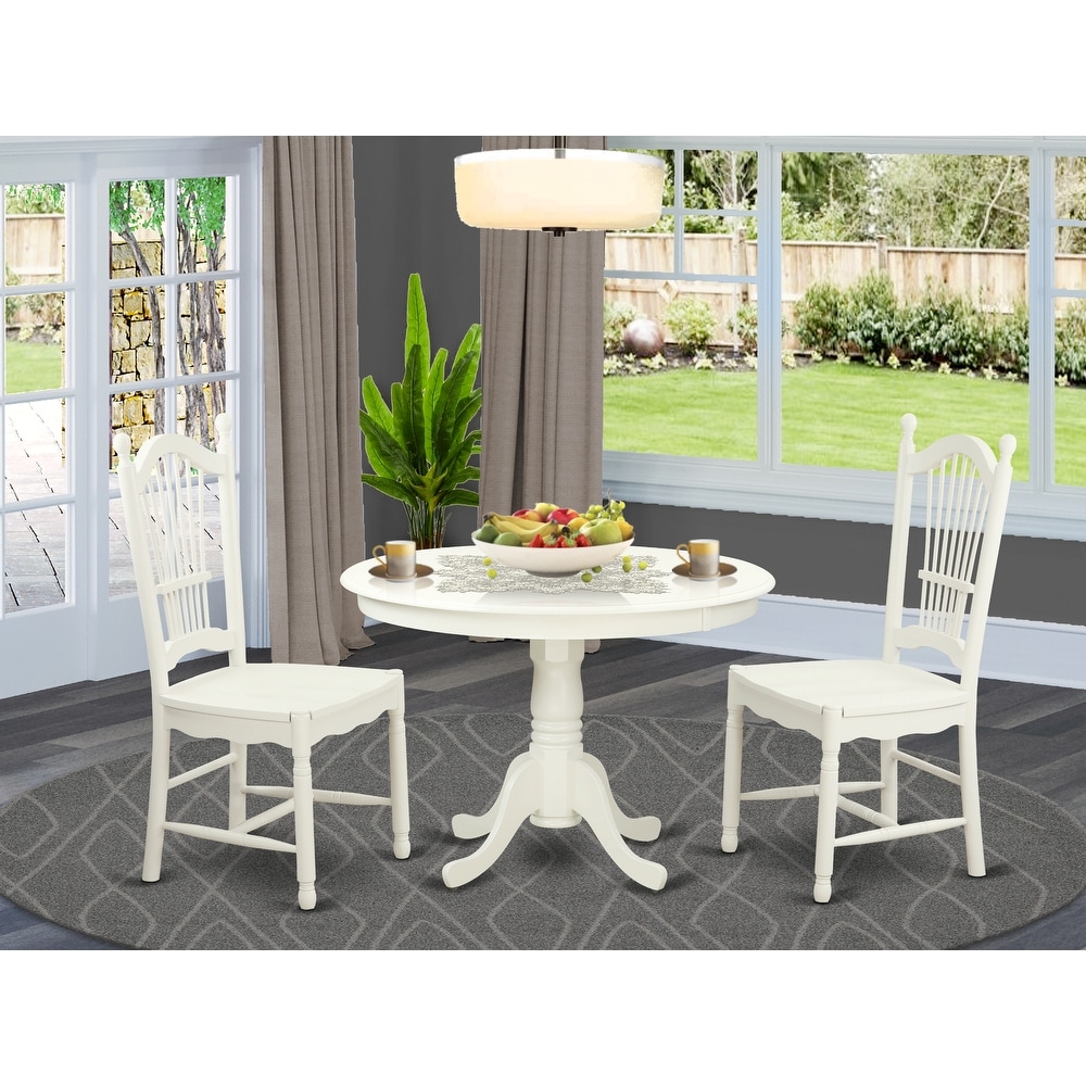 East West Furniture 3 Pc Dining Room set with a Round Small Table and 2 Wooden Seat Kitchen Chairs (Color Option)