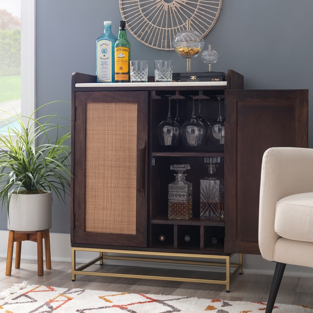 Spence Wooden Bar Cabinet with Marble Top