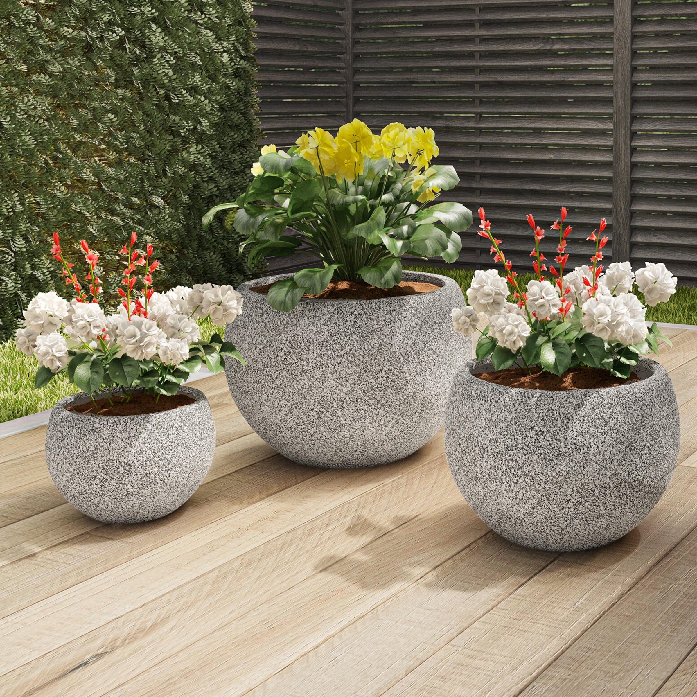 Villacera Assorted Round Gray Clay Plant Planter with Weather-Resistant (3 Pieces)