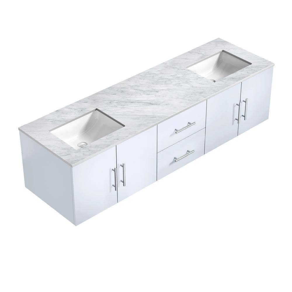 Lexora Geneva 72 in. W x 22 in. D Glossy White Double Bath Vanity and Carrara Marble Top LG192272DMDS000