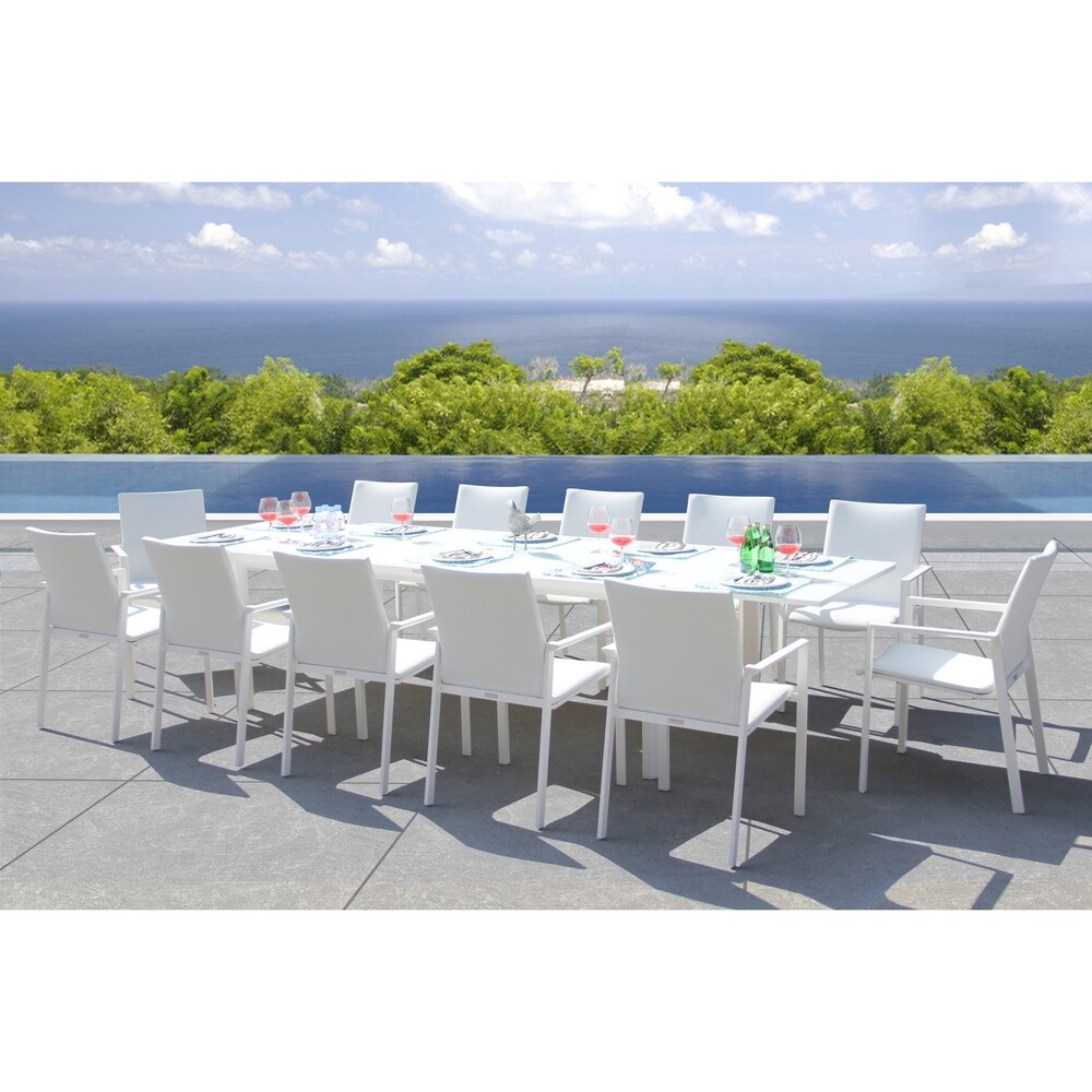 Ritz 13 piece White Mesh Sling Dining Set with 1 Rectangular Extension Table and 12 Chairs