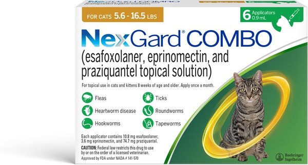 NexGard COMBO Topical for Cats， 5.6-16.5 lbs. (Yellow Box)