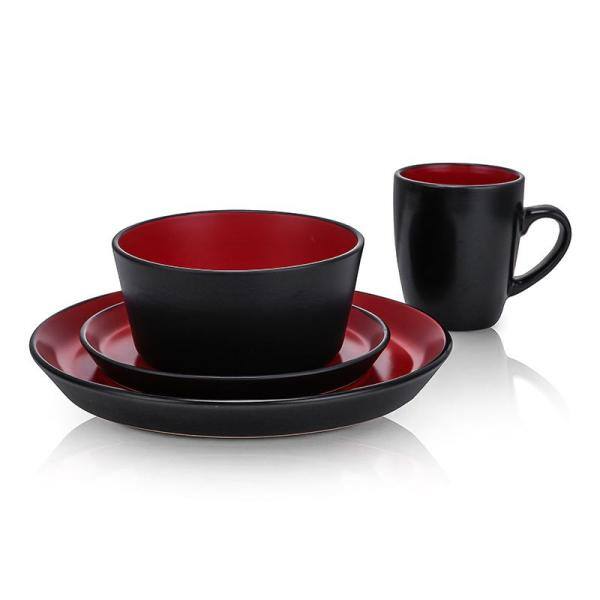 STONE LAIN Stone Lain Albie 32-Piece Dinnerware Set Stoneware Service For 8 Red and Black BLB026402