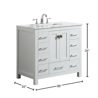 Eviva Hampton 36 in. W x 22 in. D x 34 in. H Bathroom Vanity in White with White Carrara Marble Top with White Sink EVVN411-36WH