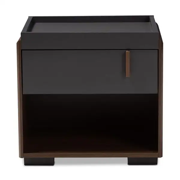 Rikke Modern and Contemporary Two-Tone Gray and Walnut Finished Wood 1-Drawer Nightstand - Dark Grey