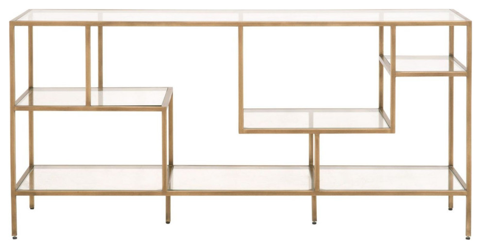 Essentials For Living District Beakman Low Bookcase Brass  Clear Glass   Contemporary   Bookcases   by Unlimited Furniture Group  Houzz