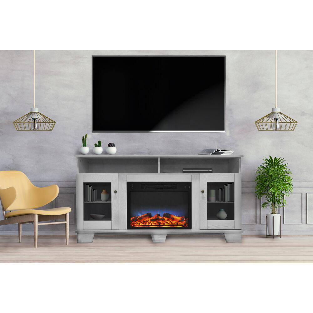 Cambridge Savona 59 in. Electric Fireplace in White with Entertainment Stand and Multi-Color LED Flame Display CAM6022-1WHTLED