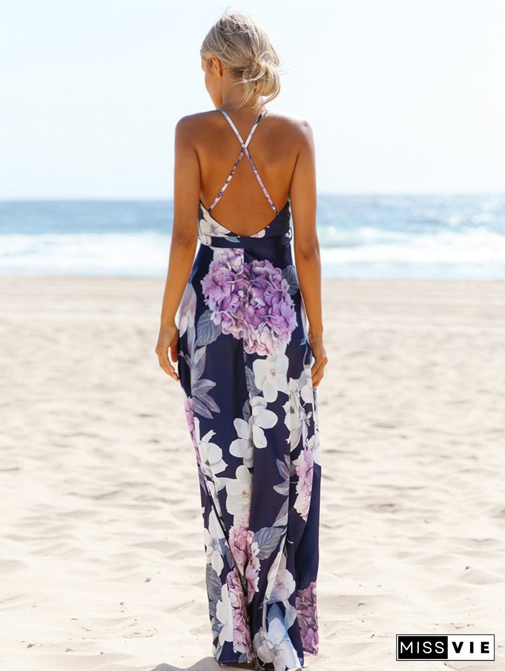 Floral Deep V-Neck Maxi Dress