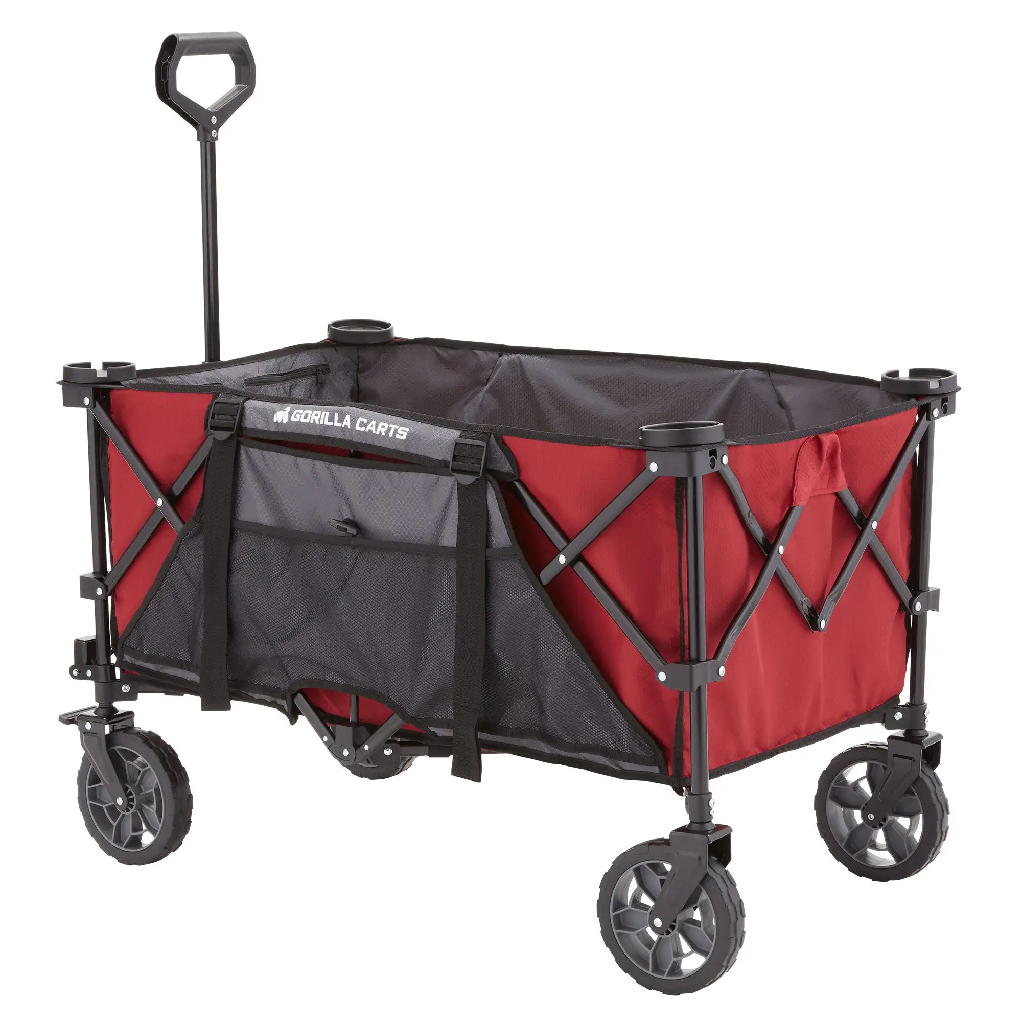 7 Cubic Feet Foldable Utility Beach Wagon with Oversized Bed, Red