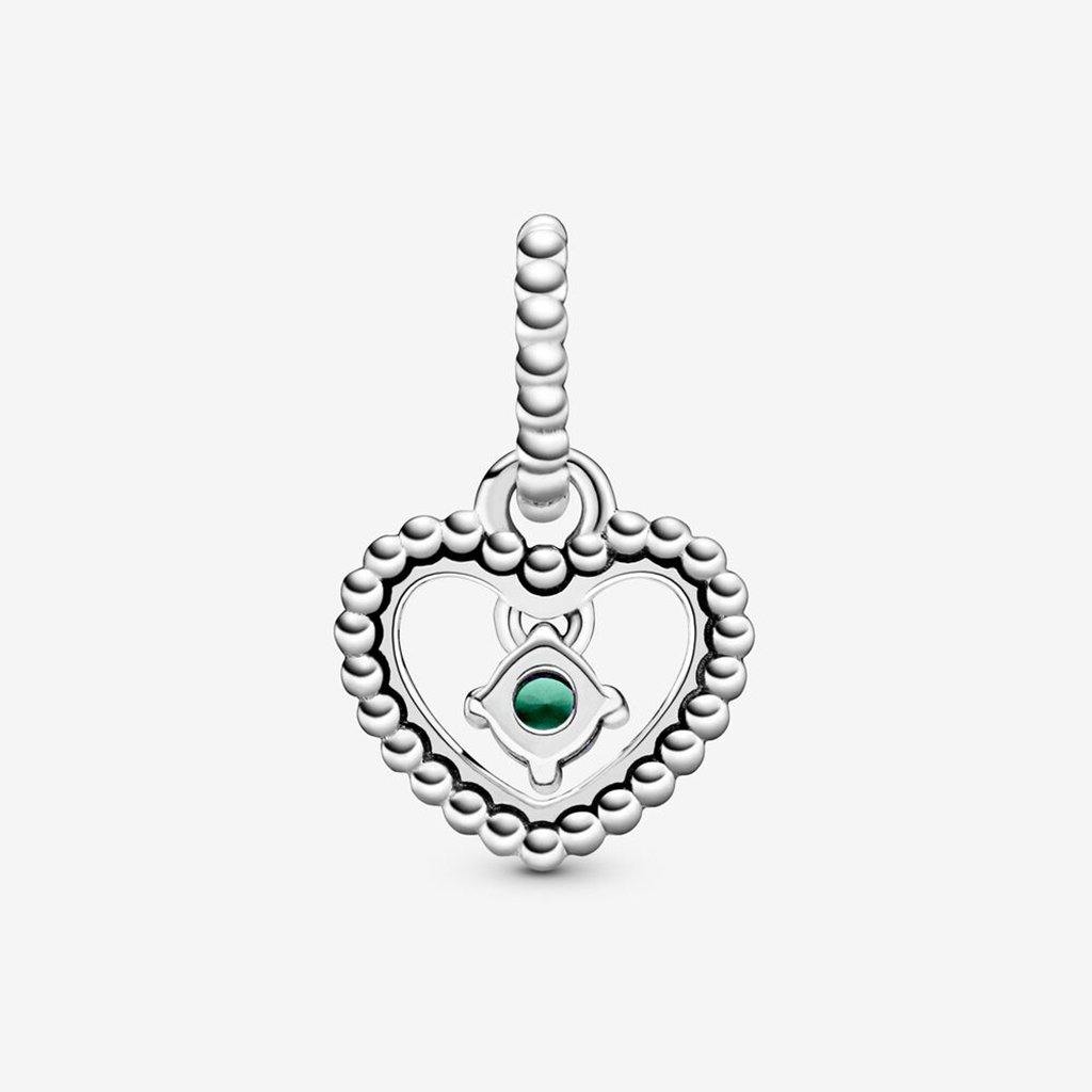 PANDORA  Rainforest Green Beaded Heart Dangle Charm