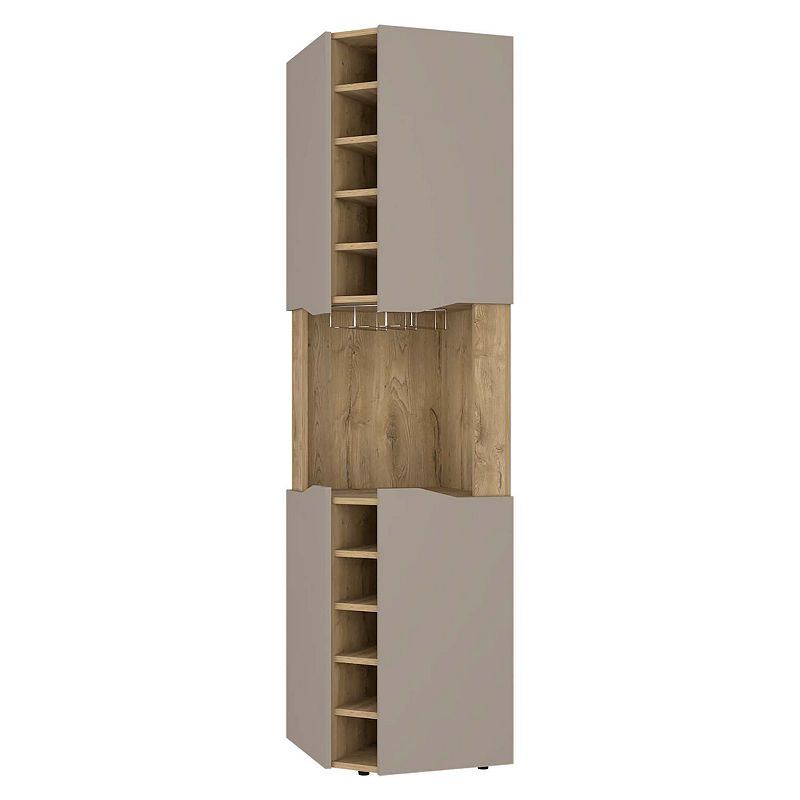 Lyla Corner Bar Cabinet， Ten Built-in Wine Rack， Four Door Cabinet， Four Interior Shelves