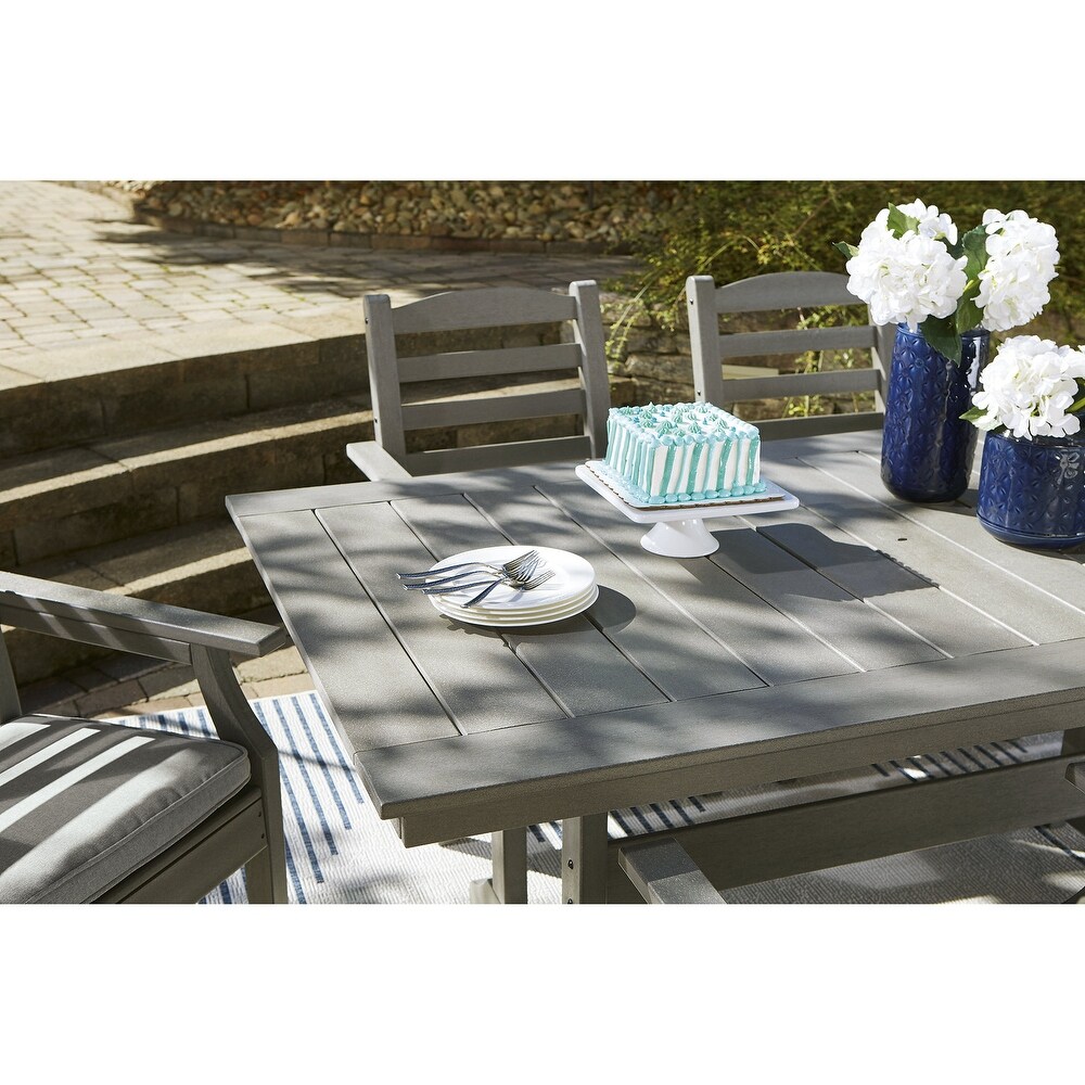 Signature Design by Ashley Visola Gray Rectangular Outdoor Poly  Weather Dining Table with Umbrella Option