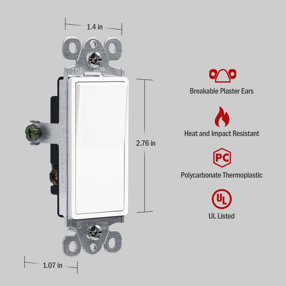 ENERLITES 15 Amp Rocker Light Switch 3-Way or Single Pole Decorator White (5-Pack) 93150-W-5PCS