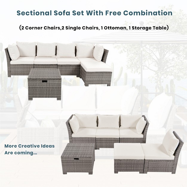 6pcs Patio Pe Rattan Conversation Set Outdoor All weather Wicker Sectional Sofa Set Beige modernluxe