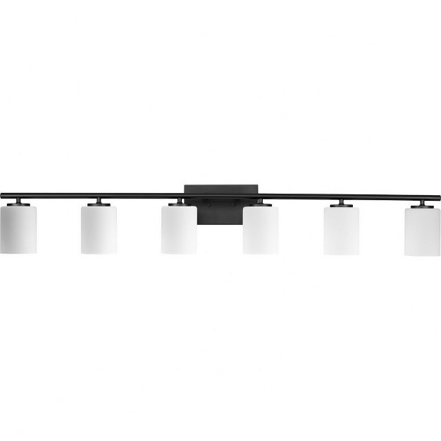 Progress Lighting Replay 6 light Bath Vanity Bracket Textured Black Etched Glass Shades