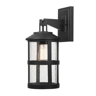 Globe Electric Penelope Matte Black Modern IndoorOutdoor 1-Light Wall Sconce with Seeded Glass Shade 44732