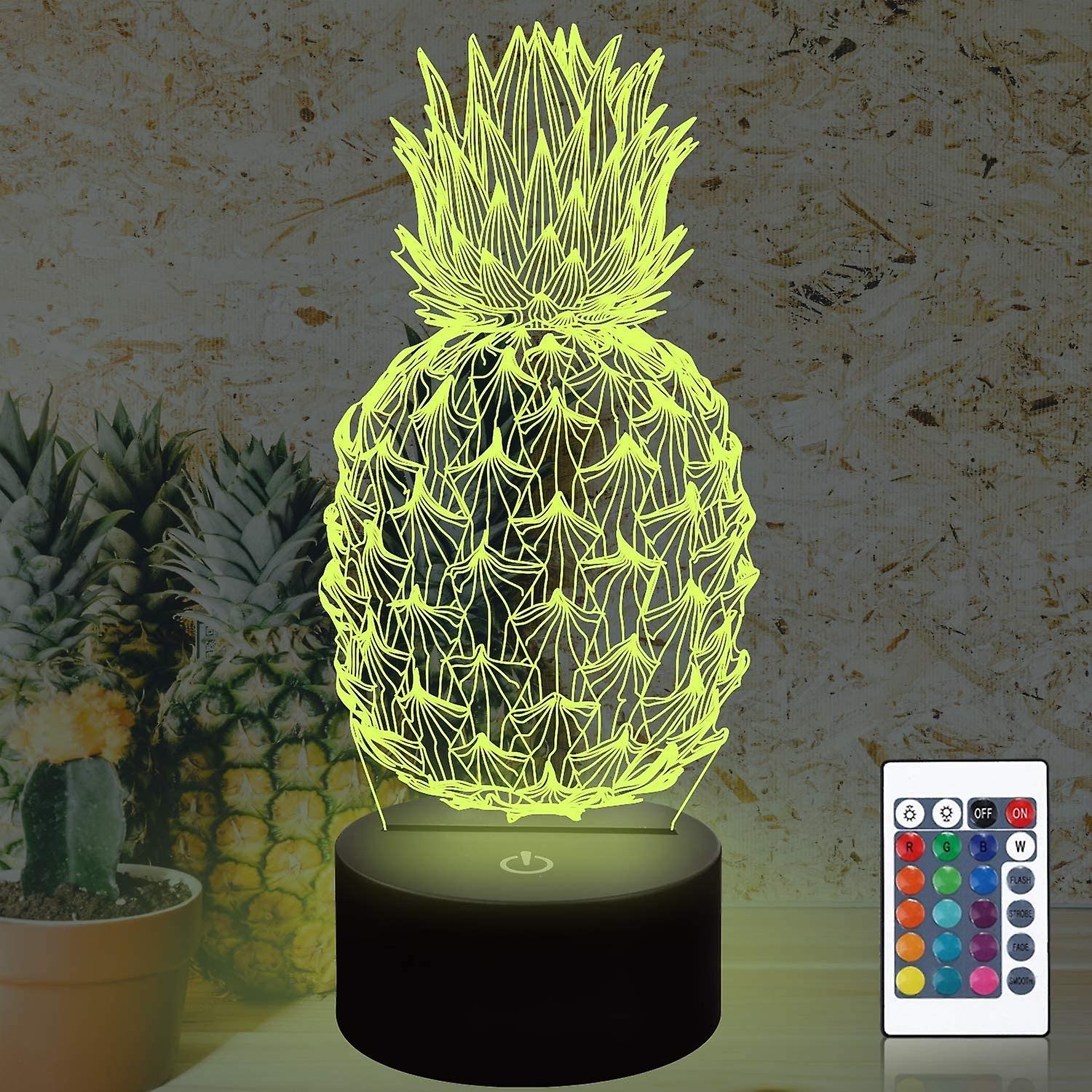 3d Pineapple Lamp， Cool Kids Night Lights 16 Colors Dimmable Changing Lighting， Touch Pineapple Lamp Usb Charge Table Bedroom Decor