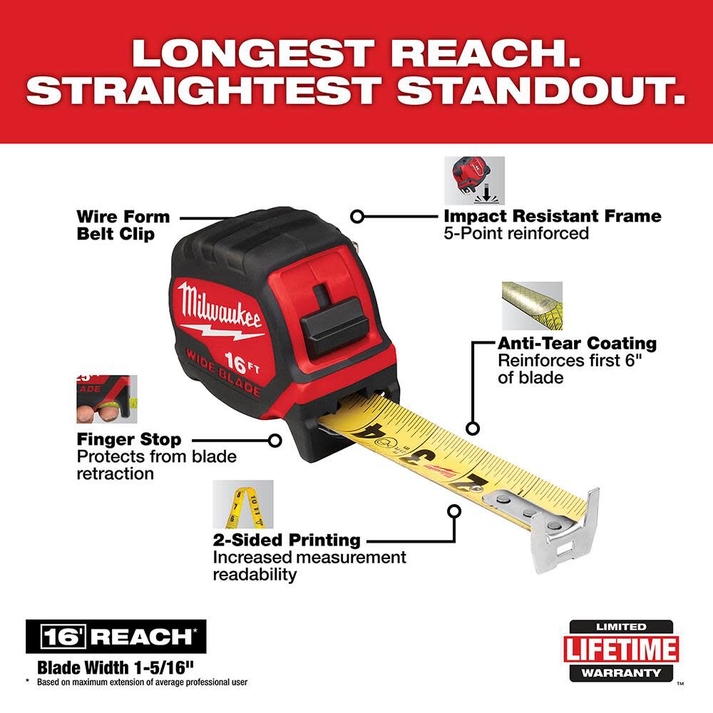 Milwaukee 16Ft Wide Blade Tape Measure 48-22-0216 from Milwaukee