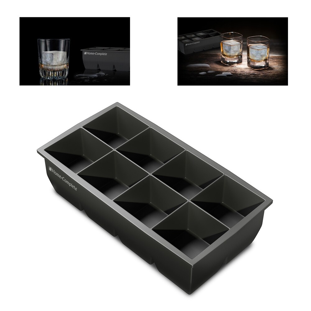 Large Ice Cube Tray   BPA Free and Flexible Silicone Mold Makes Eight 2x2 Inch Cubes by Home Complete