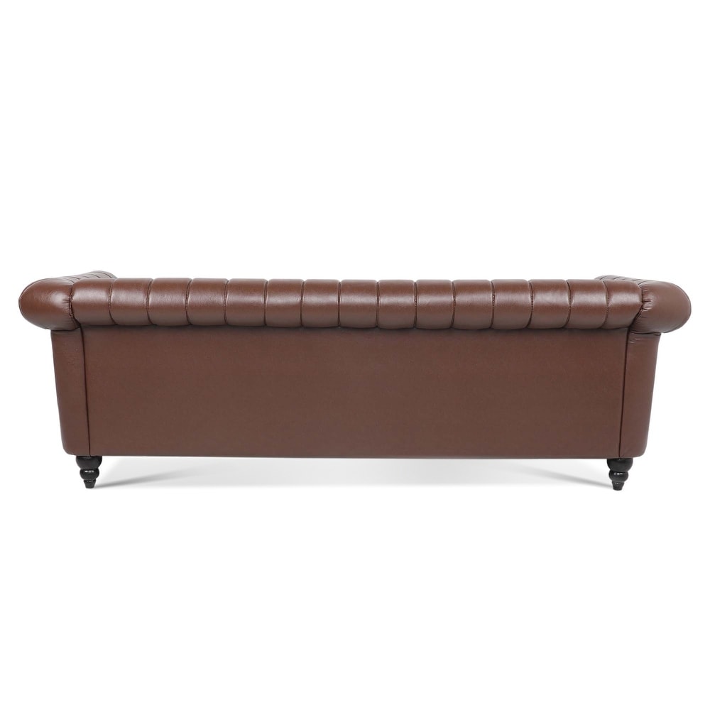 Modern PU Rolled Arm Chesterfield Three Seater Sofa