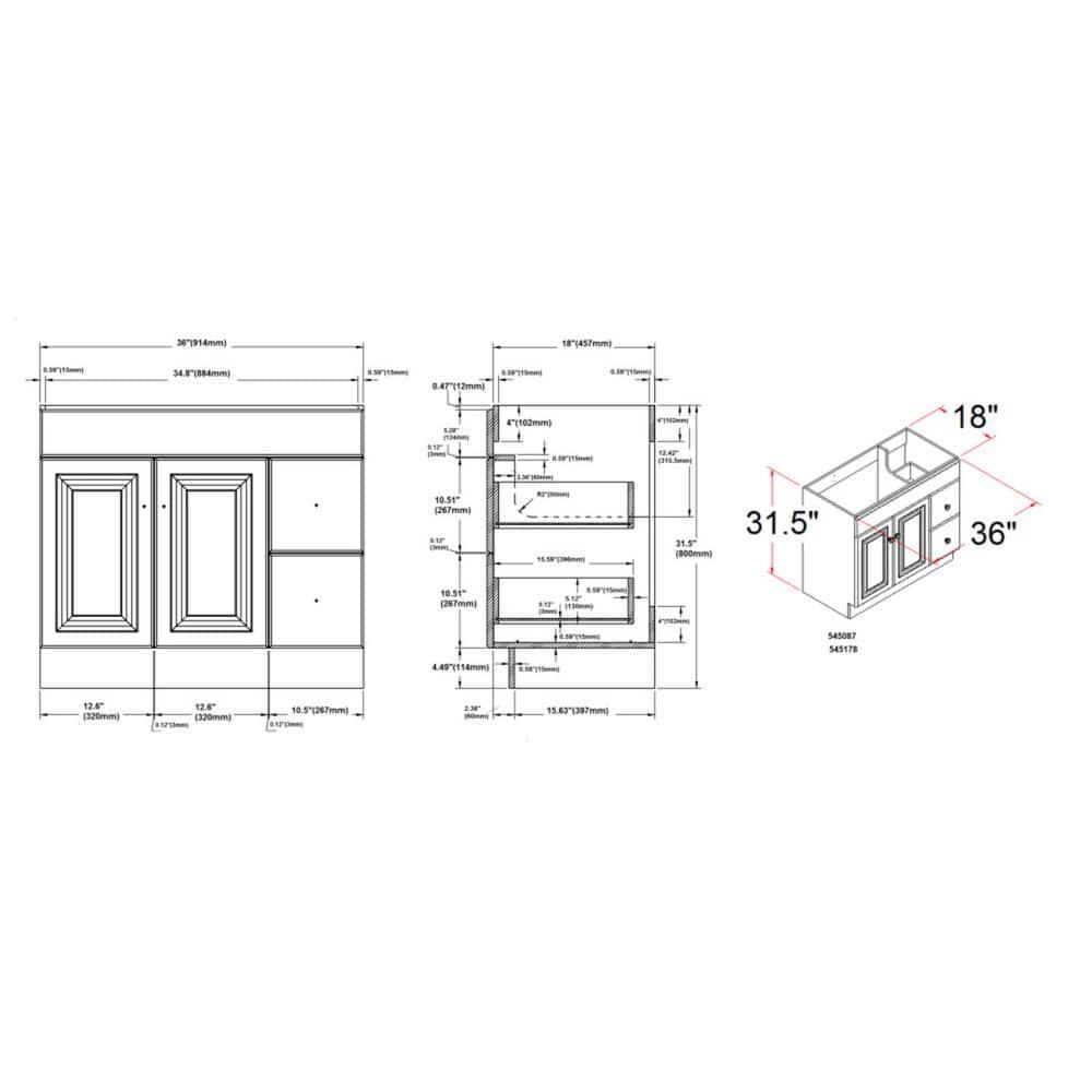 Design House Wyndham 36 in W x 18 in D Unassembled Bath Vanity Cabinet Only in White SemiGloss