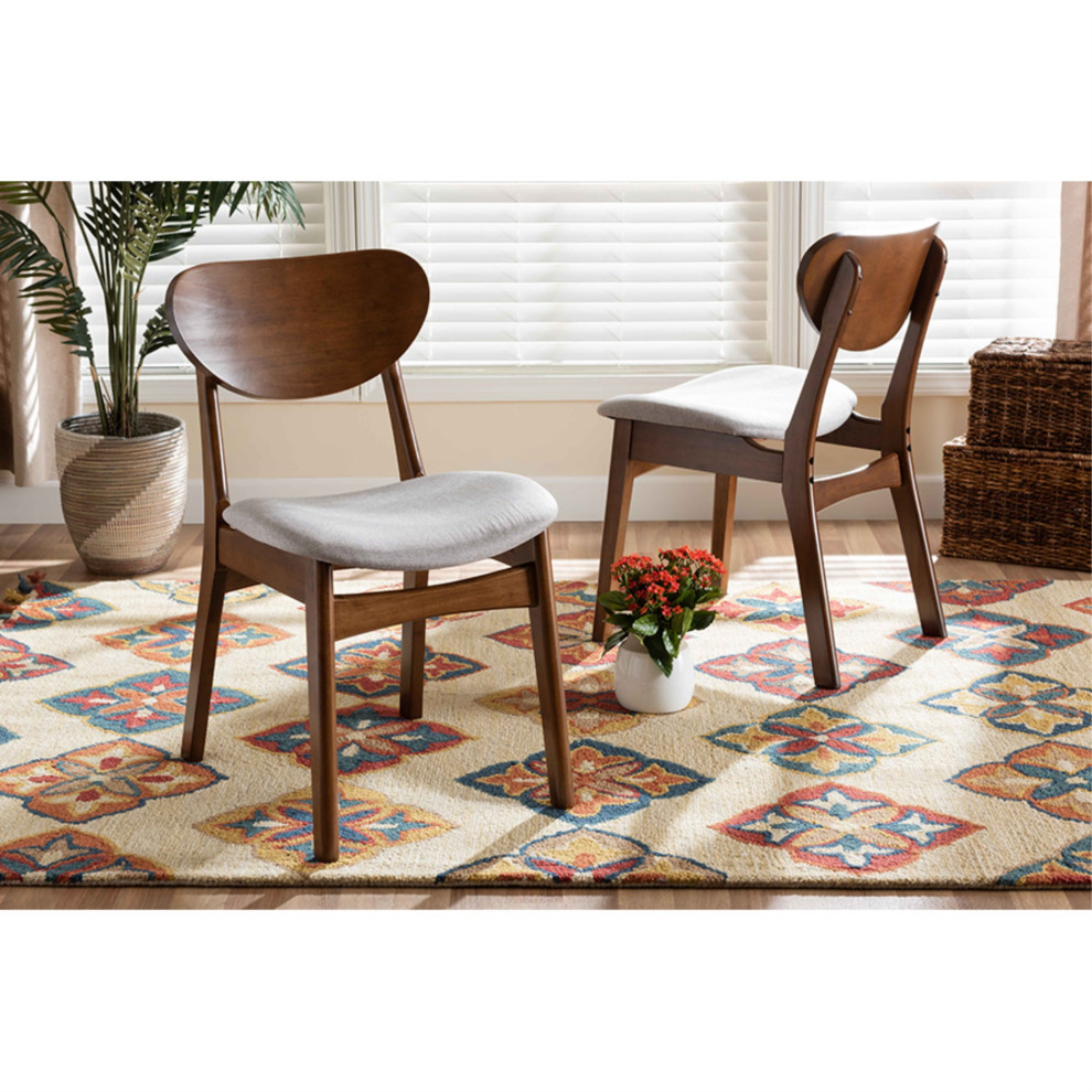 Katya Gray Fabric and Walnut Brown Finished Wood 2 Piece Dining Chair Set   Midcentury   Dining Chairs   by Fratantoni Lifestyles  Houzz