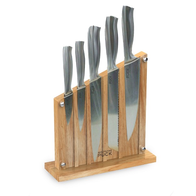 Wolfgang Puck 6 piece Stainless Steel Knife Set With Knife Block Carbon Stainless Steel Blades And Ergonomic Handles