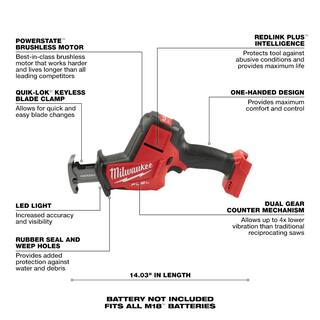 MW M18 FUEL 18V Lithium-Ion Brushless Cordless Deep Cut Band Saw with M18 FUEL HACKZALL Reciprocating Saw 2729-20-2719-20