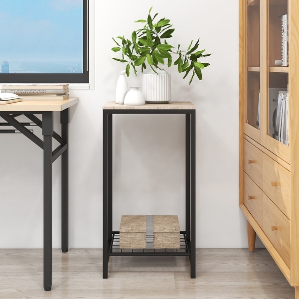 2-Tier End Table， Industrial Side Table Nightstand with Durable Metal Frame