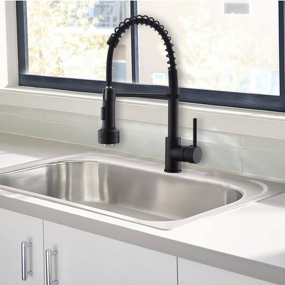 Boyel Living Stainless Steel Faucet Black Single-Handle Faucet Pull-Down Sprayer Kitchen Faucet BM289B-LED-45