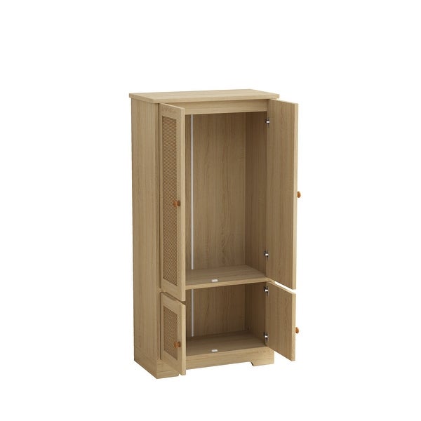 47H Functional 4 Door Rattan Decorative Storage Cabinet for Bedroom - - 37846153