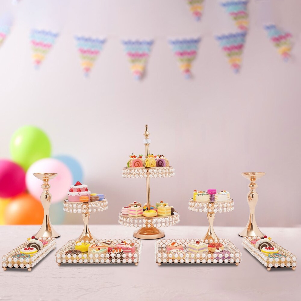 9 Pieces Gold Cake Stand Dessert Table Display Set