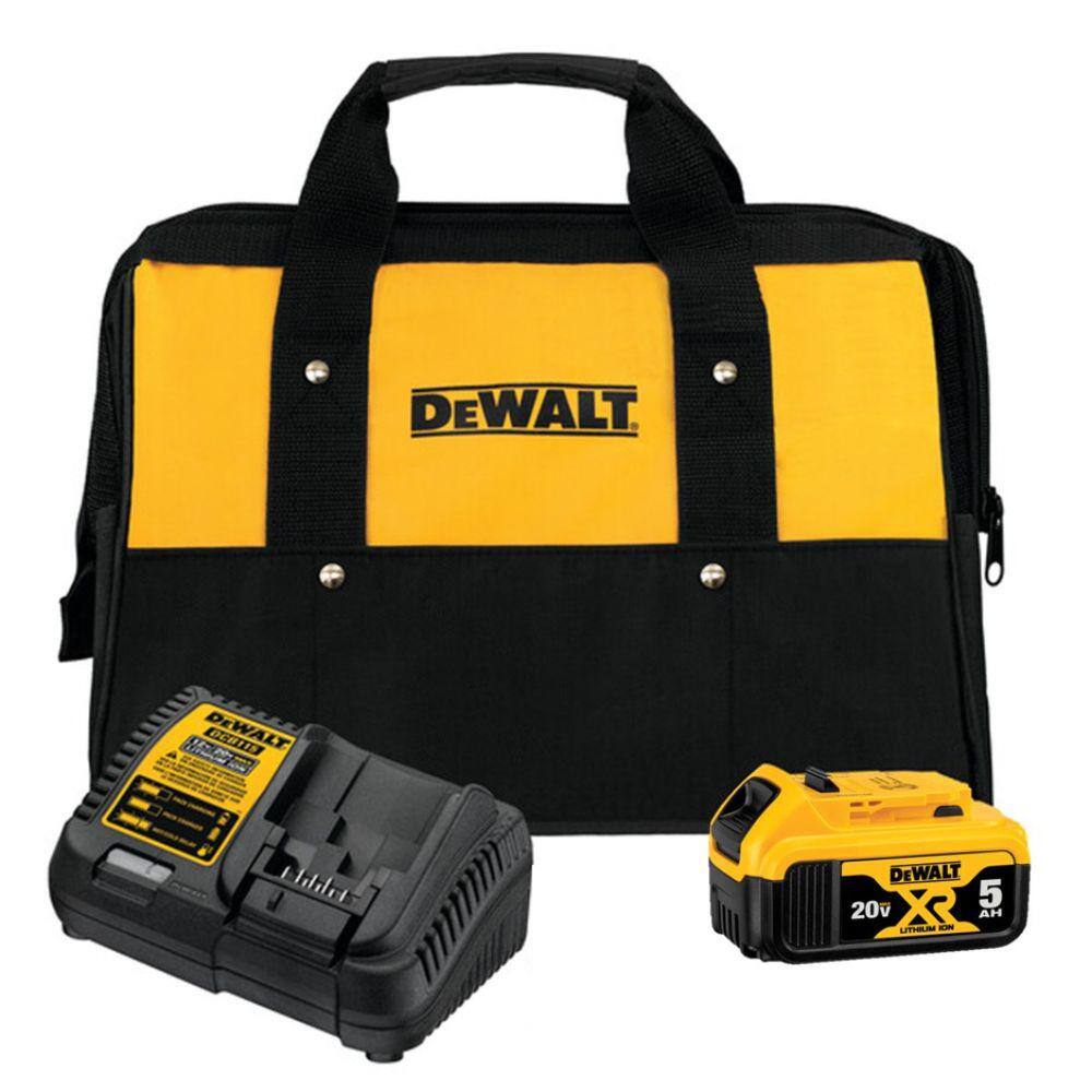 DW 20V MAX XR Premium Lithium-Ion 5.0Ah Battery (2-Pack) Charger and Kit Bag DCB205CKWDCB205