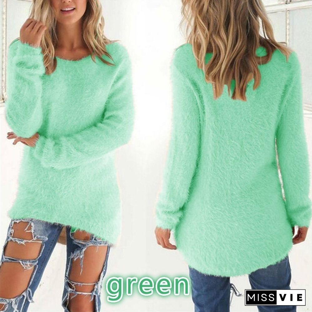 New Autumn and Winter Solid Color Warm Pullover Tops Women Long Sleeve Knitted Sweaters Plus Size