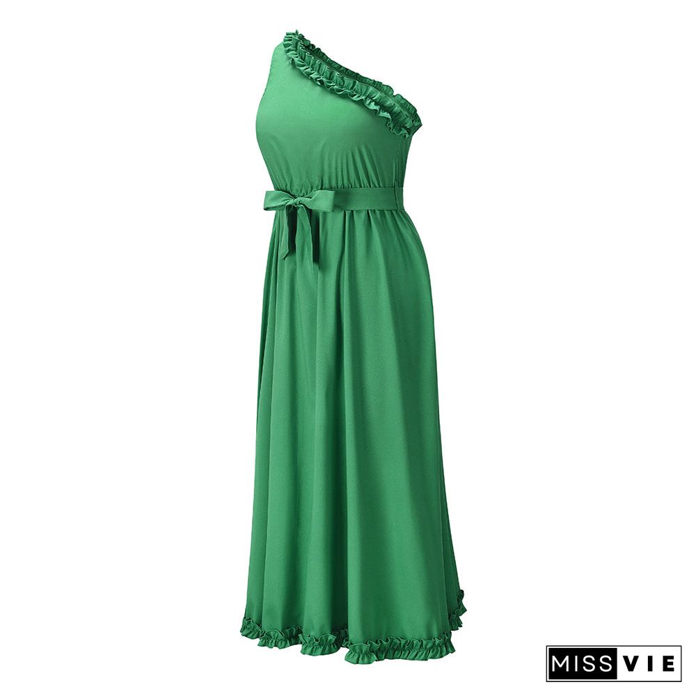 One Shoulder Tie Waist Maxi Dress