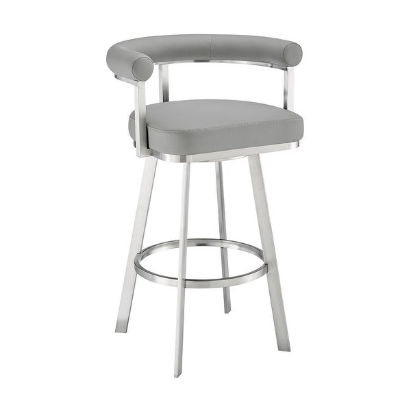 Gini 26 Inch Swivel Counter Stool， Round Back， Chrome， Gray Faux Leather