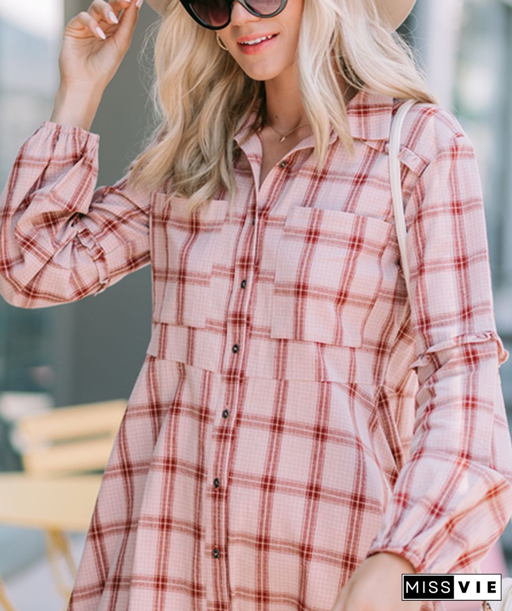 Fashion Casual Plaid Shirt Collar Dresses