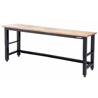 Husky 8 ft. Adjustable Height Solid Wood Top Workbench in Black for Ready to Assemble Steel Garage Storage System G9600-US1