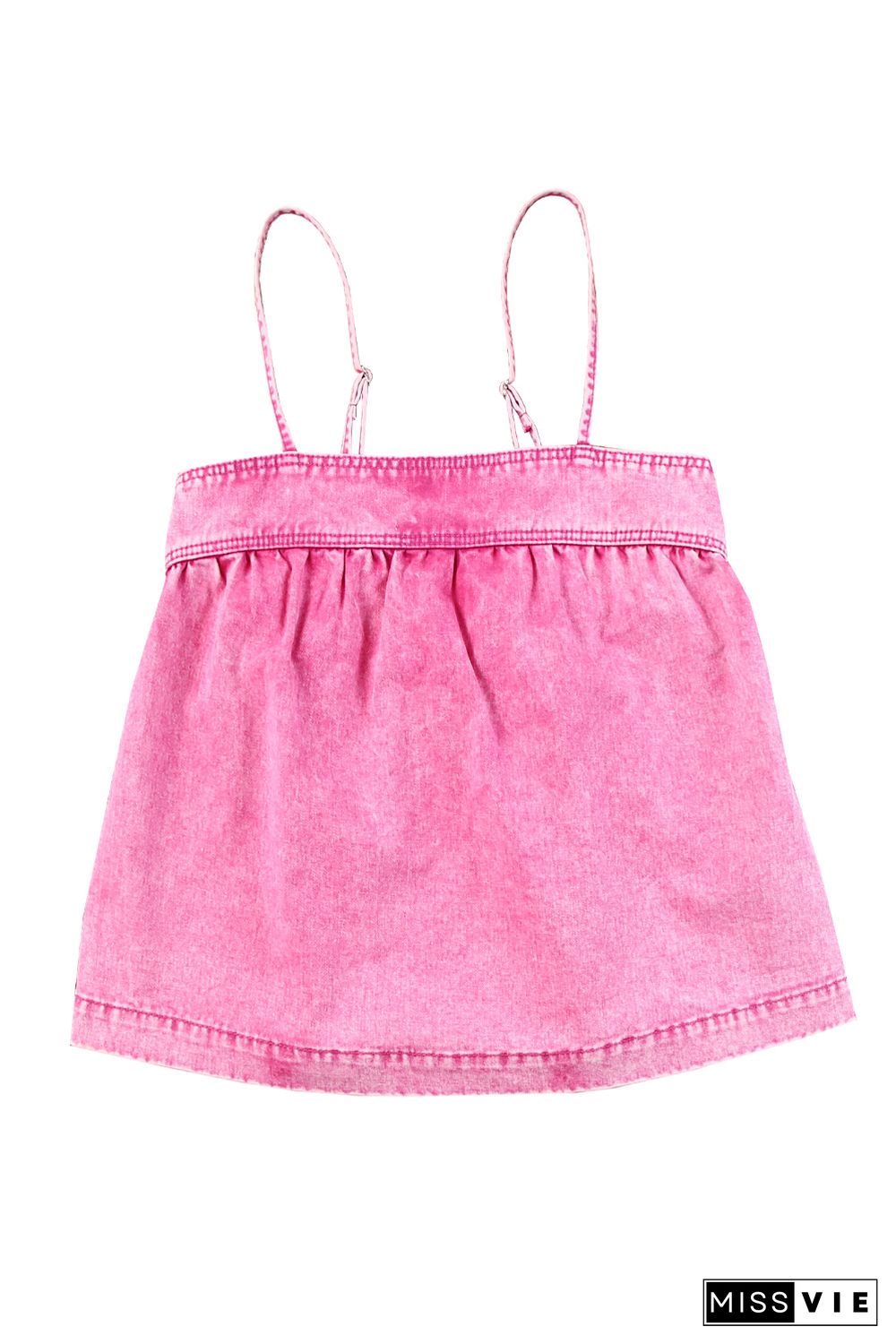 Pink Mineral Wash Denim Smocked Tank Top