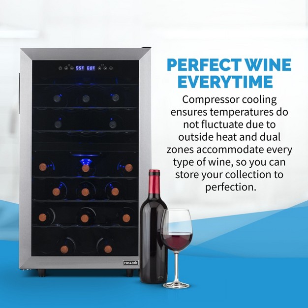 Newair Freestanding 43 Bottle Dual Zone Compressor Wine Fridge In Stainless Steel Adjustable Racks And Exterior Digital Thermostat