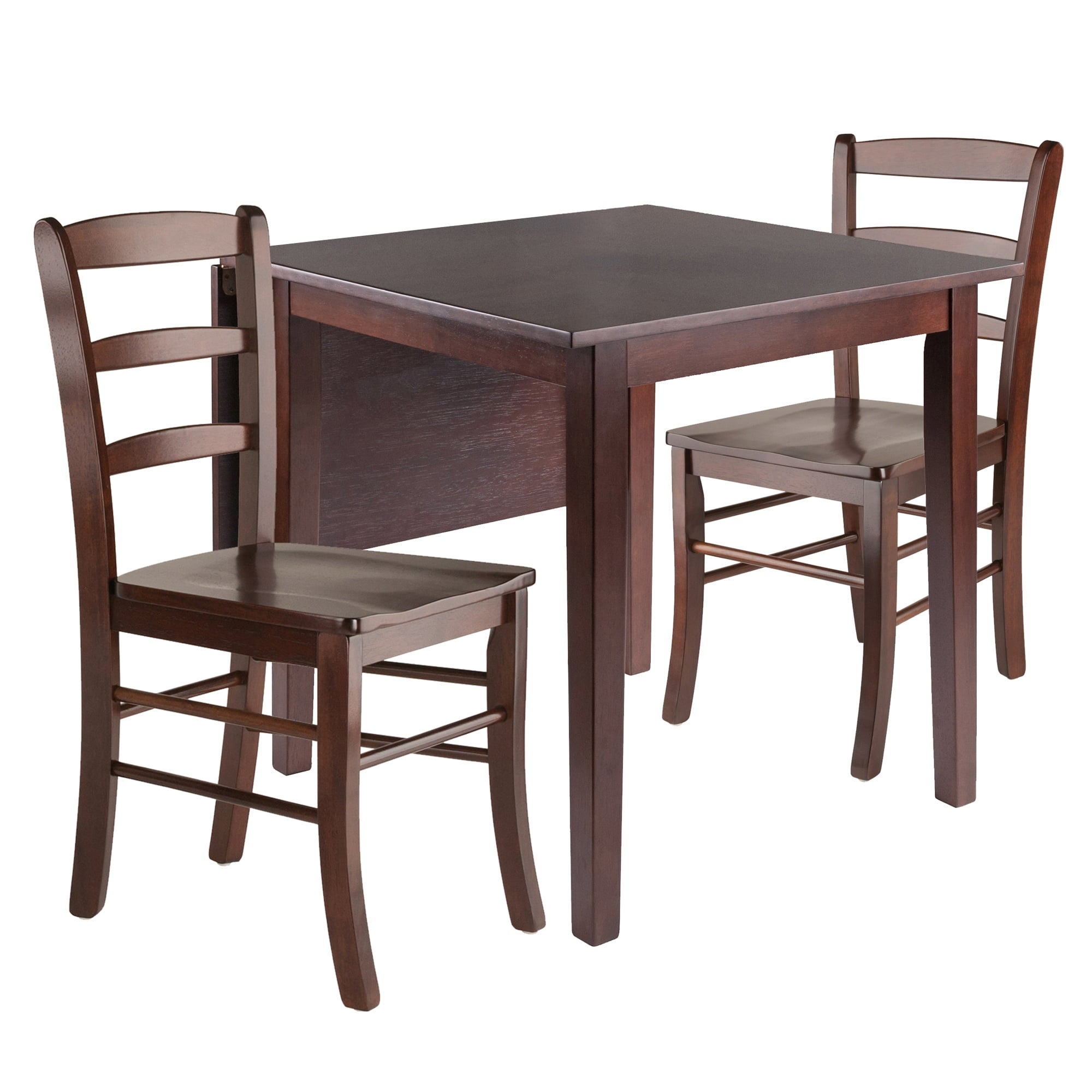 Wood Perrone 3-Pc Dining Set， Drop Leaf Table and 2 Ladder-back Chairs， Walnut Finish