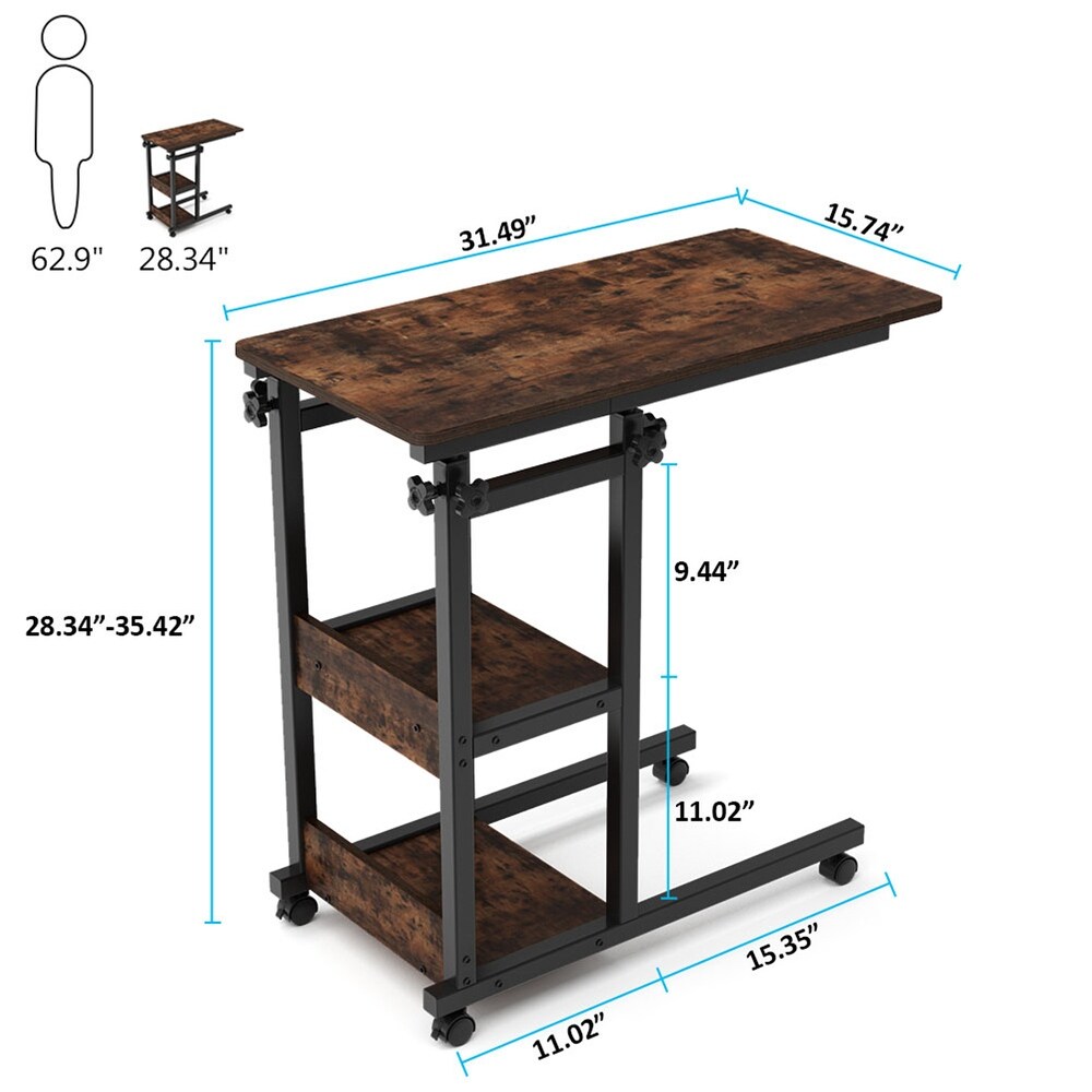 Mobile Snack Side Table  Height Adjustable C Shaped Bedside Table