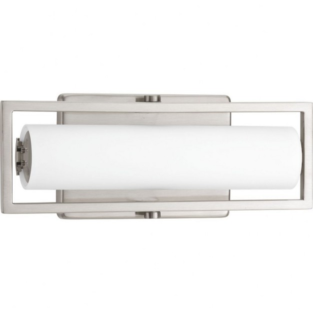 Progress Lighting Frame Collection 1 light Led Bath Vanity Fixture Brushed Nickel Circular Etched Opal Glass Shade