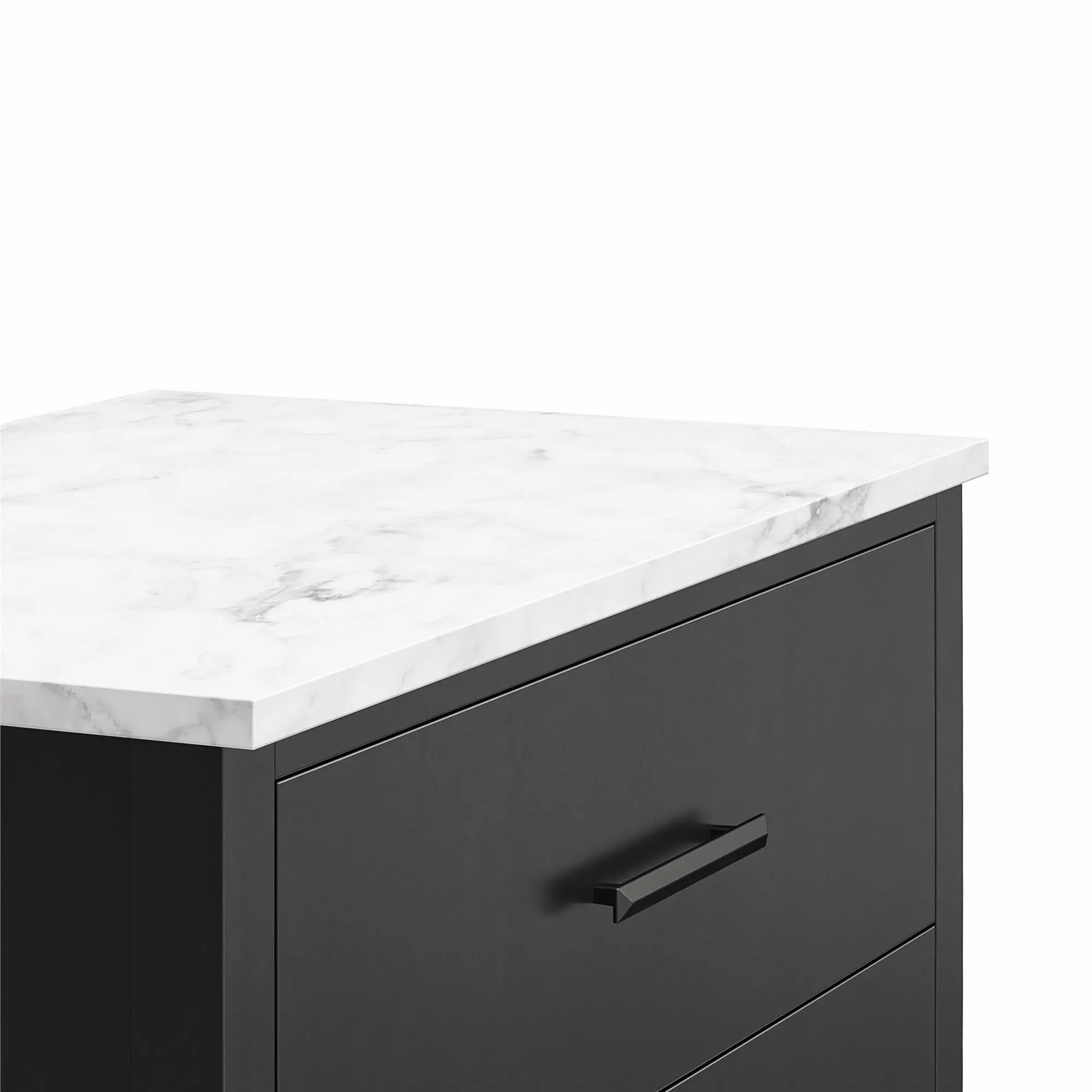 Lynnhaven Black 5 Drawer Dresser with White Marble Top