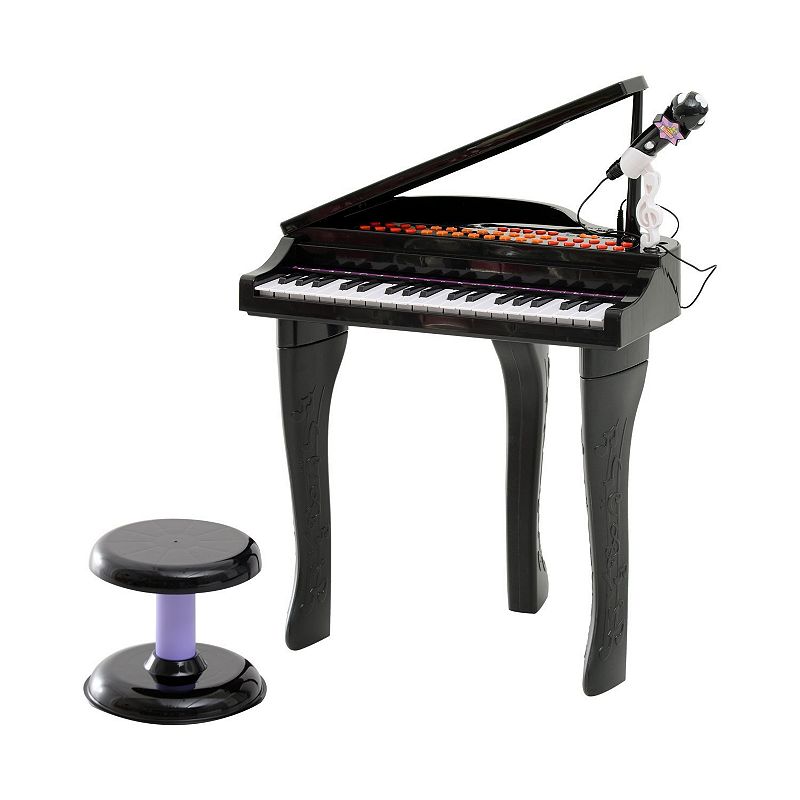 Qaba 37 Key Kids Piano Toy Keyboard Piano Musical Electronic Instrument Grand Piano with Microphone Biuld in MP3 Songs and Stool for 3 9 Years Children Black