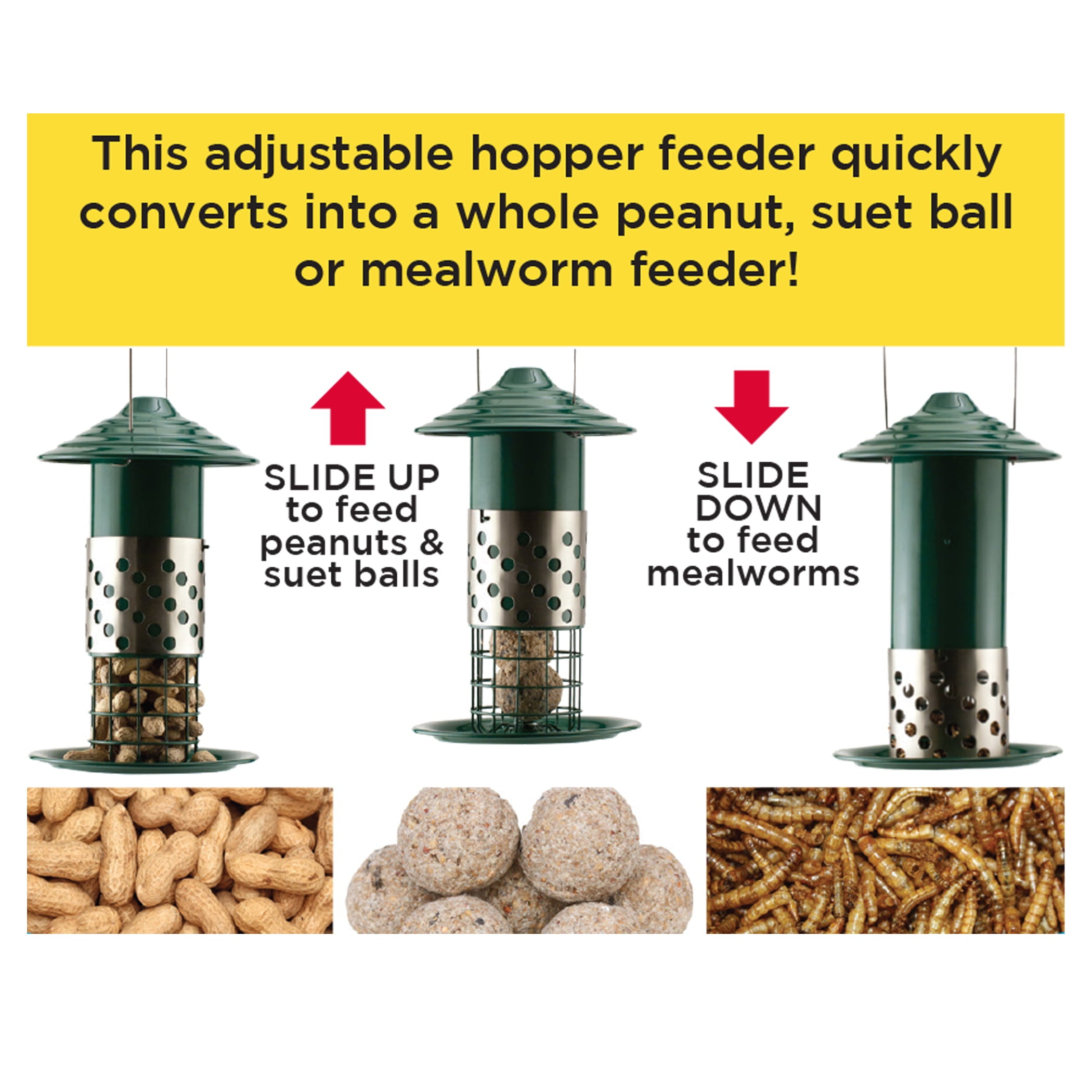 Panacea Products Metal Wild Bird  Tube Feeder， Green-1 lb Capacity