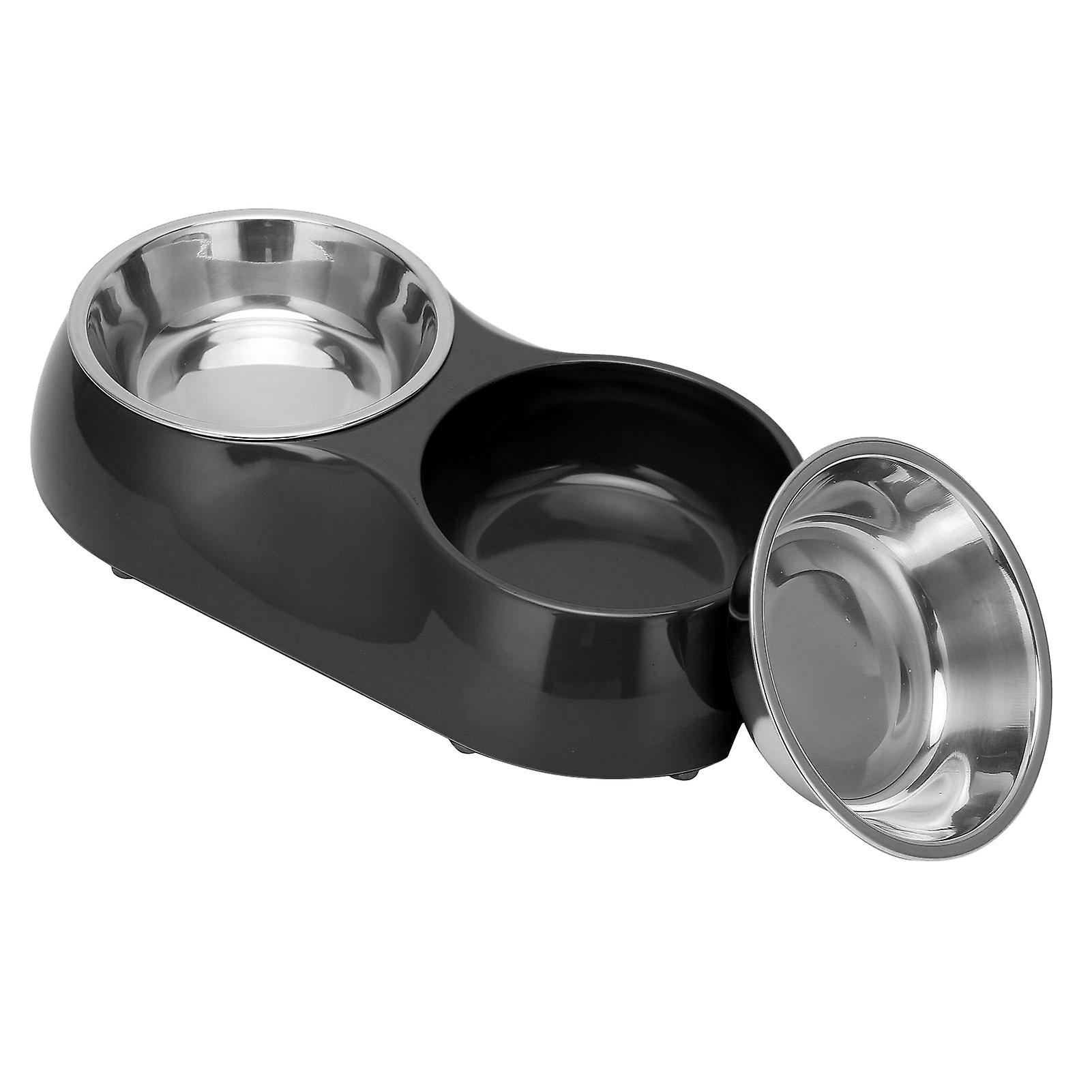 Stainless Steel Nonslip Double Pet Bowls Household Food Water Feeder For Medium And Small Petm Black