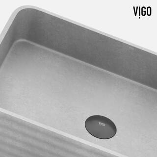 VIGO Cadman Modern Gray Concreto Stone 21 in. L x 14 in. W x 5 in. H Rectangular Fluted Bathroom Vessel Sink VG04074